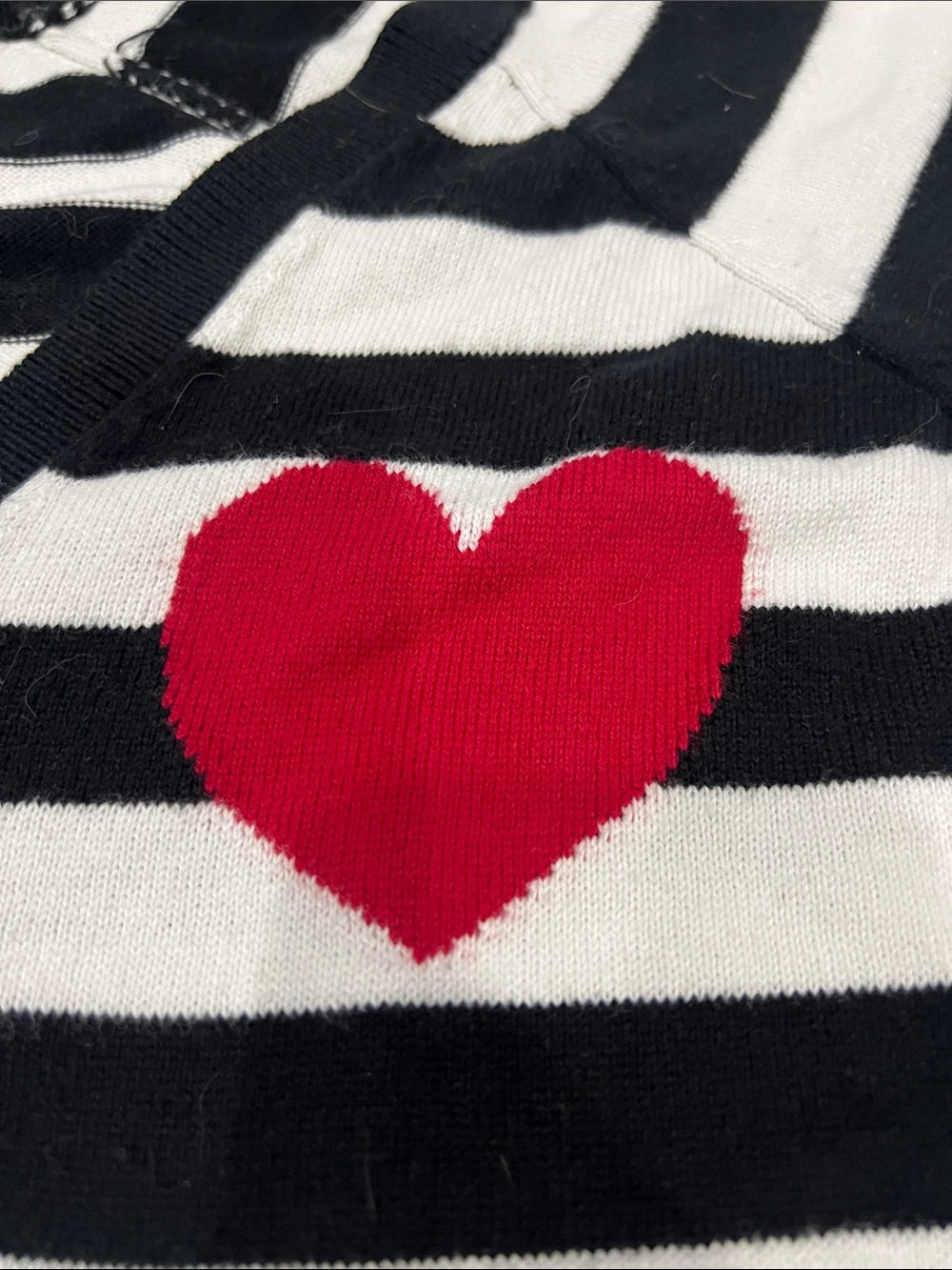 torrid Black & White Striped V-Neck Sweater with Red Heart - Picture 3 of 6